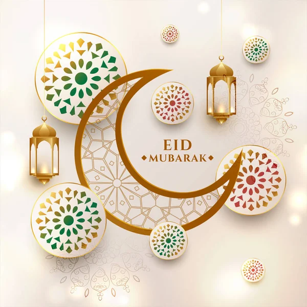 Bulan Sabit Eid Festival Mubarak Desain Ucapan - Stok Vektor