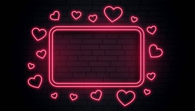 kırmızı aşk kalpleri metin alanı olan neon çerçeve kutusu