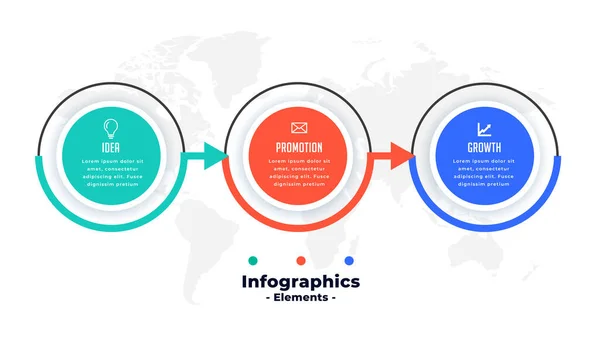 Cerchio Moderno Tre Passi Modello Infografico — Vettoriale Stock