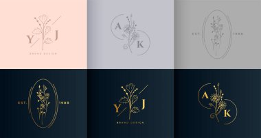 Çiçek çiçekli logo seti