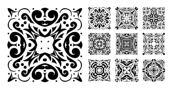 Quadratische Mandala Muster Set Von Zehn — Stockvektor