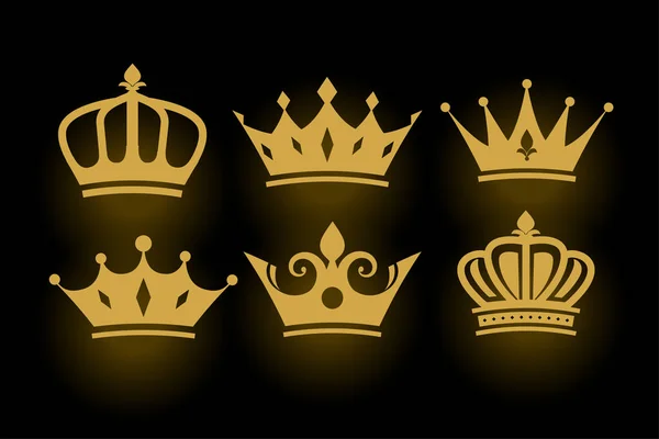 Golden Decorative King Queen Crowns Set — Stock Vector