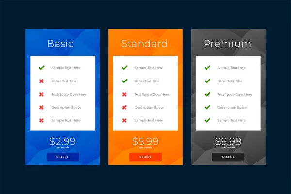 Moderne Pläne Und Preisvergleich Vorlage — Stockvektor