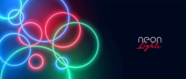 Renkli Dairesel Neon Işıklar Pankartı — Stok Vektör