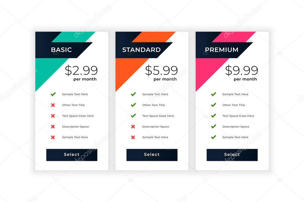 stylish business pricing table template