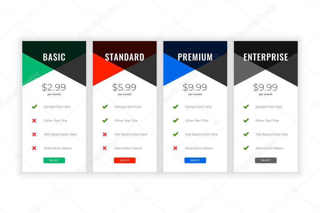 clean plans and pricing comparision web template