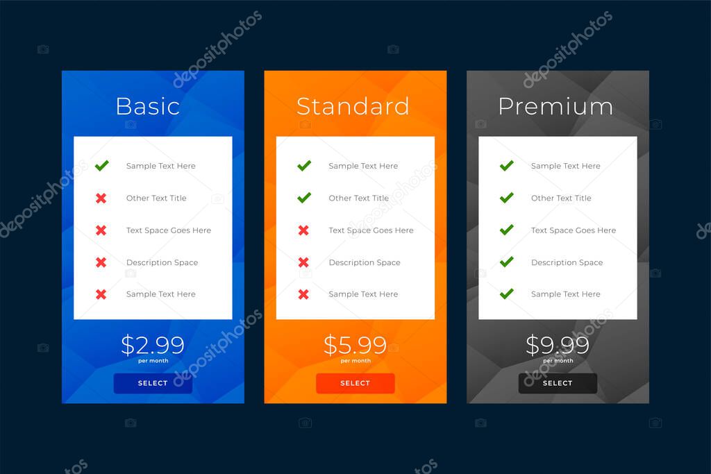 modern plans and pricing subscription comparision template