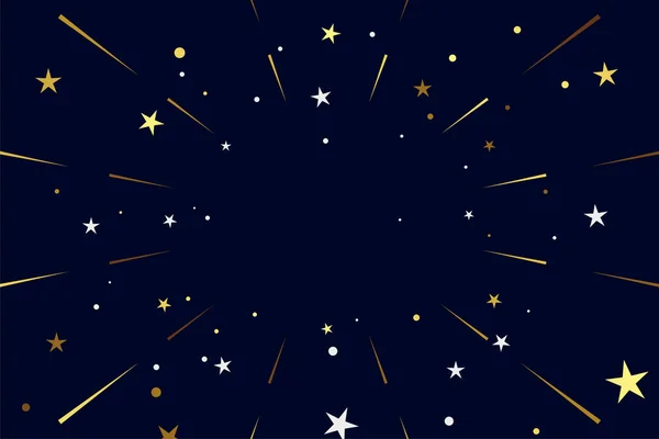 Glittrande Gyllene Stjärnor Konfetti Sprack Bakgrund — Stock vektor