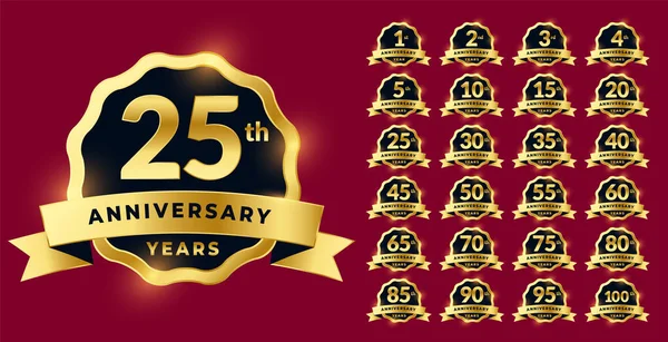 Etiquetas Aniversario Engarzadas Estilo Dorado — Vector de stock