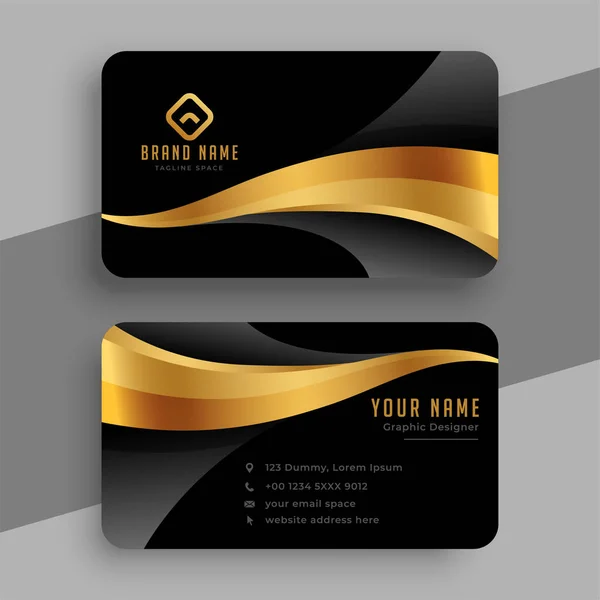 Stylish Wavy Golden Black Business Card Design — Stock Vector
