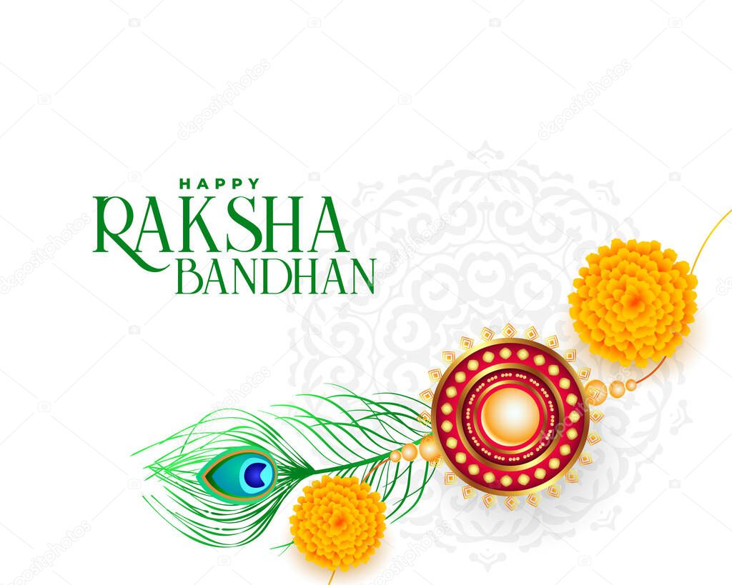 happy raksha bandhan background with rakhi and peacock feathers