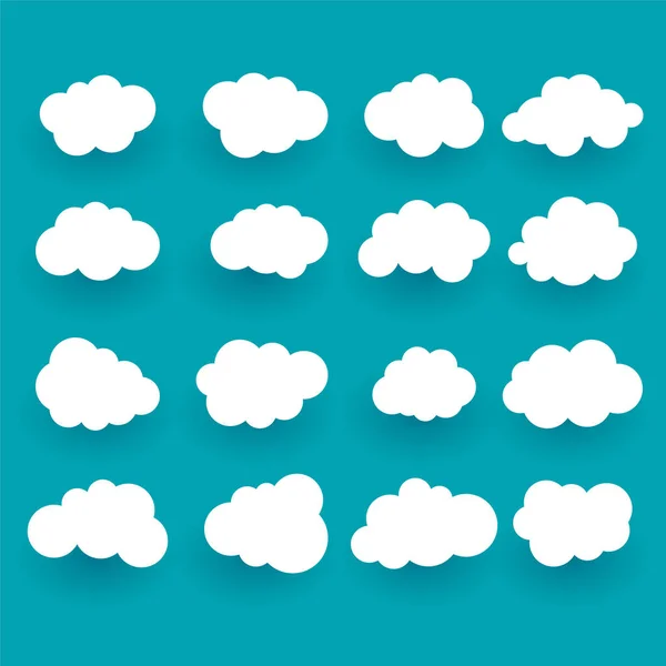 Verschiedene Flache Wolken Set Von Sechzehn — Stockvektor