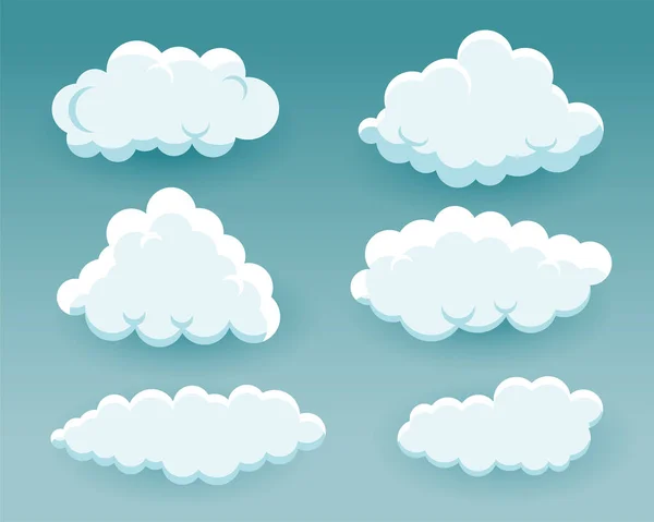 Nubes Dibujos Animados Esponjosos Diferentes Formas — Archivo Imágenes Vectoriales