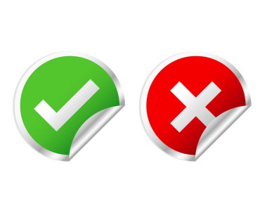 Yeşil işaret ve kırmızı haç etiketleri 