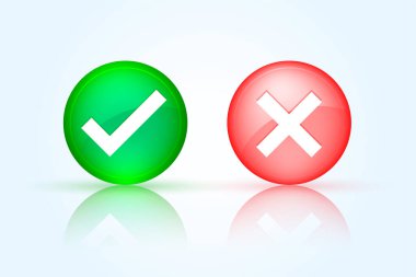 Parlak işaretleme işareti ve çapraz düğme yuvarlak şeklinde