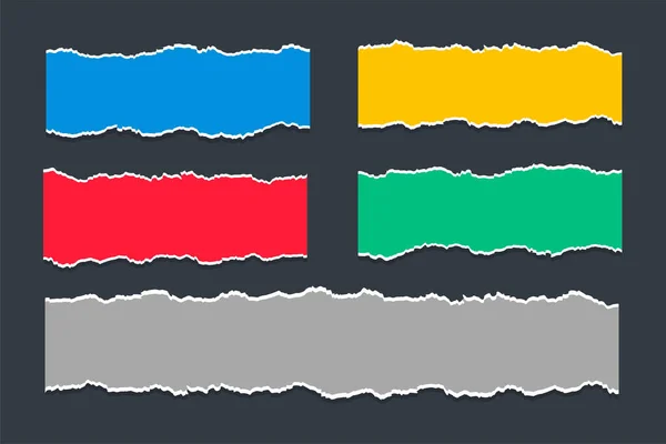 Colorido Rasgado Rasgado Hoja Papel Texturas Conjunto — Vector de stock