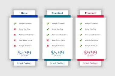 Web modern fiyatlandırma karşılaştırma tablosu