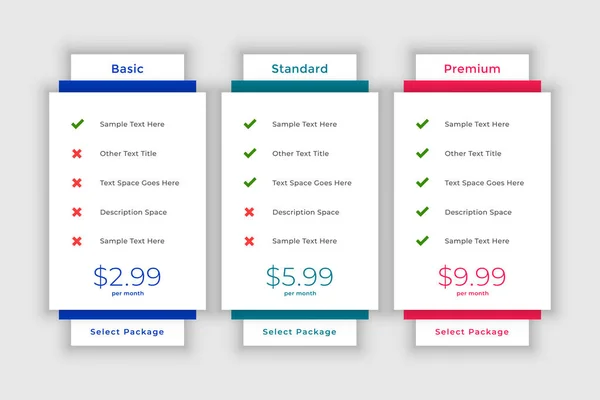 Modelo Tabela Comparação Preços Moderno Web — Vetor de Stock