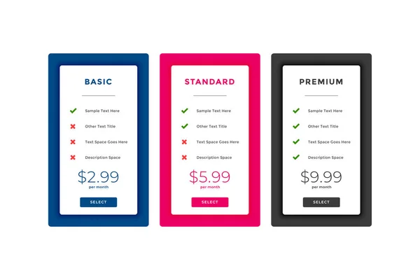 Modelos Planos Web Caixas Comparação Preços — Vetor de Stock