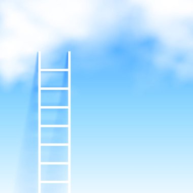 realistic blue cloudy sky with ladder growth concept vector