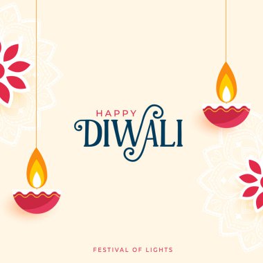 happy diwali festive background with hanging diya vector