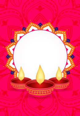 glowing diwali diya red template with text space vector