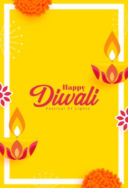 decorative happy diwali greeting yellow template vector