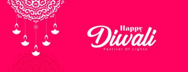 happy diwali festive rangoli pink banner design vector
