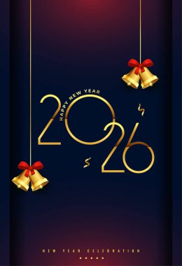 2026 new year poster with hanging xmas bell vector