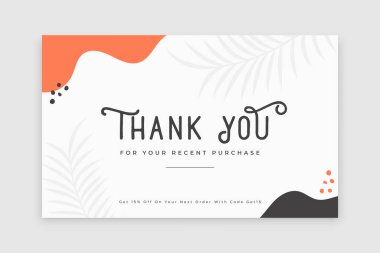 simple thank you for purchase order card with leaves design vector 
