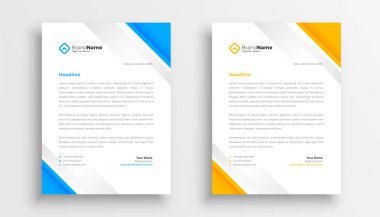 iki iş antetli şablon mavi ve sarı renk vektörü