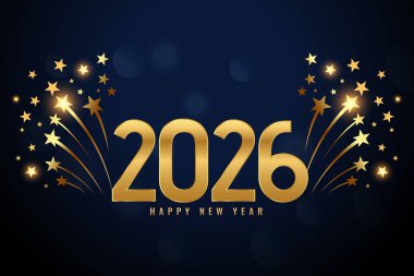 Yeni yılın kutlu olsun 2026 Patlayan yıldızlar vektörüyle