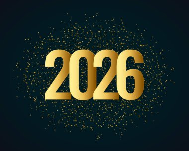 2026 altın metin yeni yıl arkaplanı simli dekor vektörü