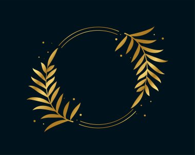 royal circle frame with golden leaves vector design 