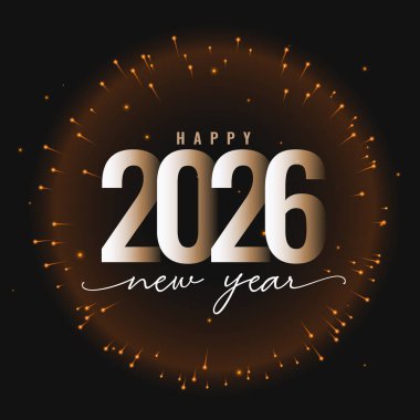 Yeni yılın kutlu olsun. Havai fişek patlatma vektörlü yeni yıl şablonu.