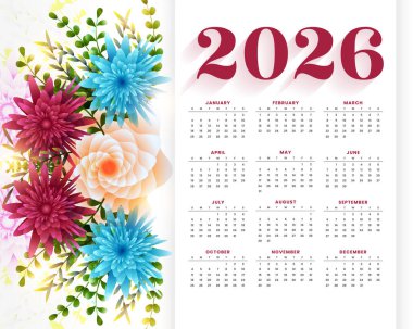 dekoratif tam sayfa 2026 takvim şablon tasarım vektörü