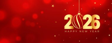 2026 yılbaşı bayrağını yıldızların ışıltılı vektörüyle selamlıyor