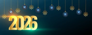 Parlak altın 2026 metin harfleri yeni yıl afiş tasarım vektörü