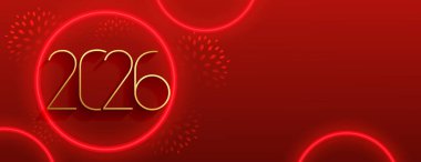 metin uzayı vektörüyle parlayan neon 2026 yeni yıl pankartı