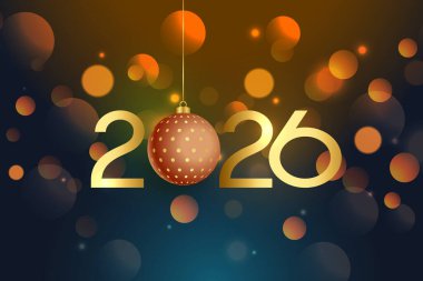 2026 Bokeh etkisi vektörlü mutlu yeni yıl arkaplanı