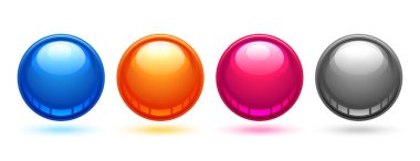Beyaz arkaplan vektöründe izole edilmiş 3d parlak top düğmeleri