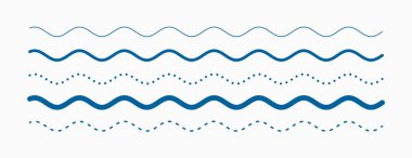 Set vektöründe basit mavi dalgalı kıvrımlı çizgiler deseni
