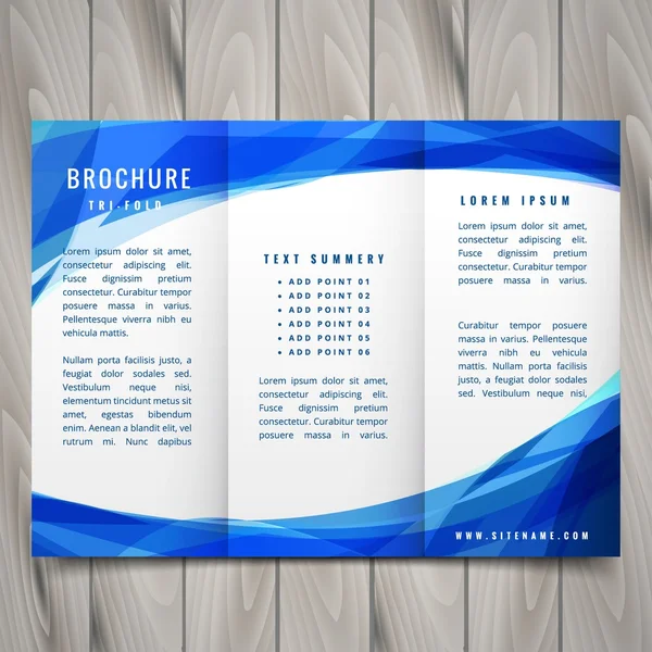 Wave style blue trifold brochure vector — Stock Vector