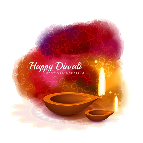 Happy diwali colorful design with diya in watercolor style — Stock Vector