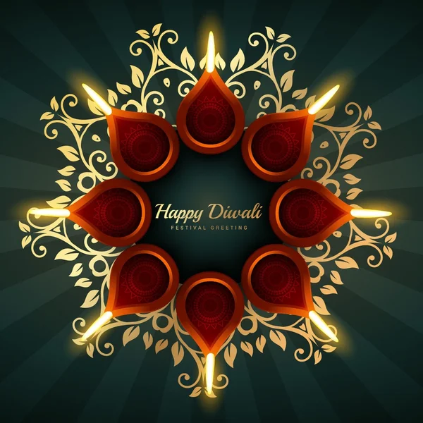 Diseño de fondo de saludo diwali con adornos florales — Vector de stock