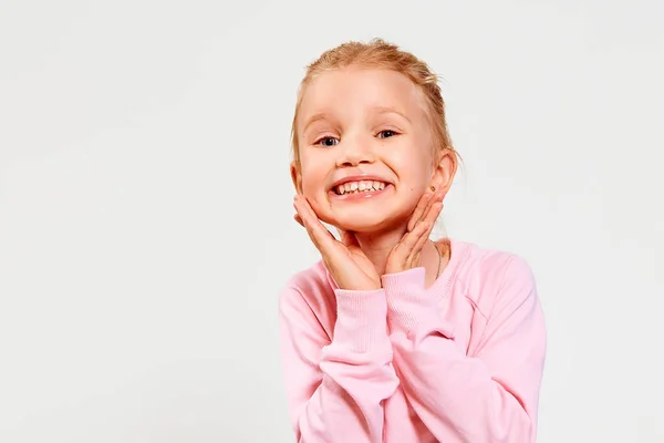 Dios Mío Retrato Niña Años Amplia Sonrisa Expresión Loca Cara — Foto de Stock