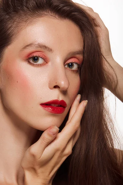 Hermosa Cara Mujer Adulta Joven Con Piel Limpia Fresca Maquillaje —  Fotos de Stock