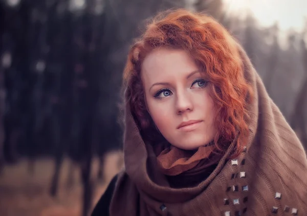 Beautiful redhead  girl outdoor — Stock Photo, Image