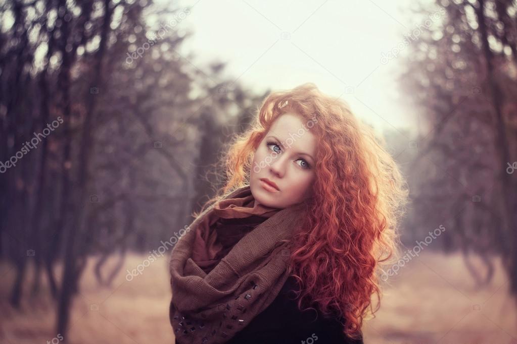 beautiful redhead  girl outdoor