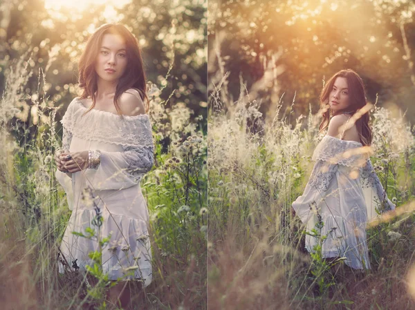 Retrato de la joven mujer hermosa al aire libre — Foto de Stock